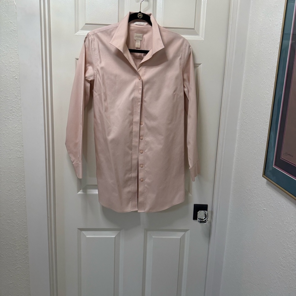 Chico's Blush Pink Women's non iron button down shirt, tunic length